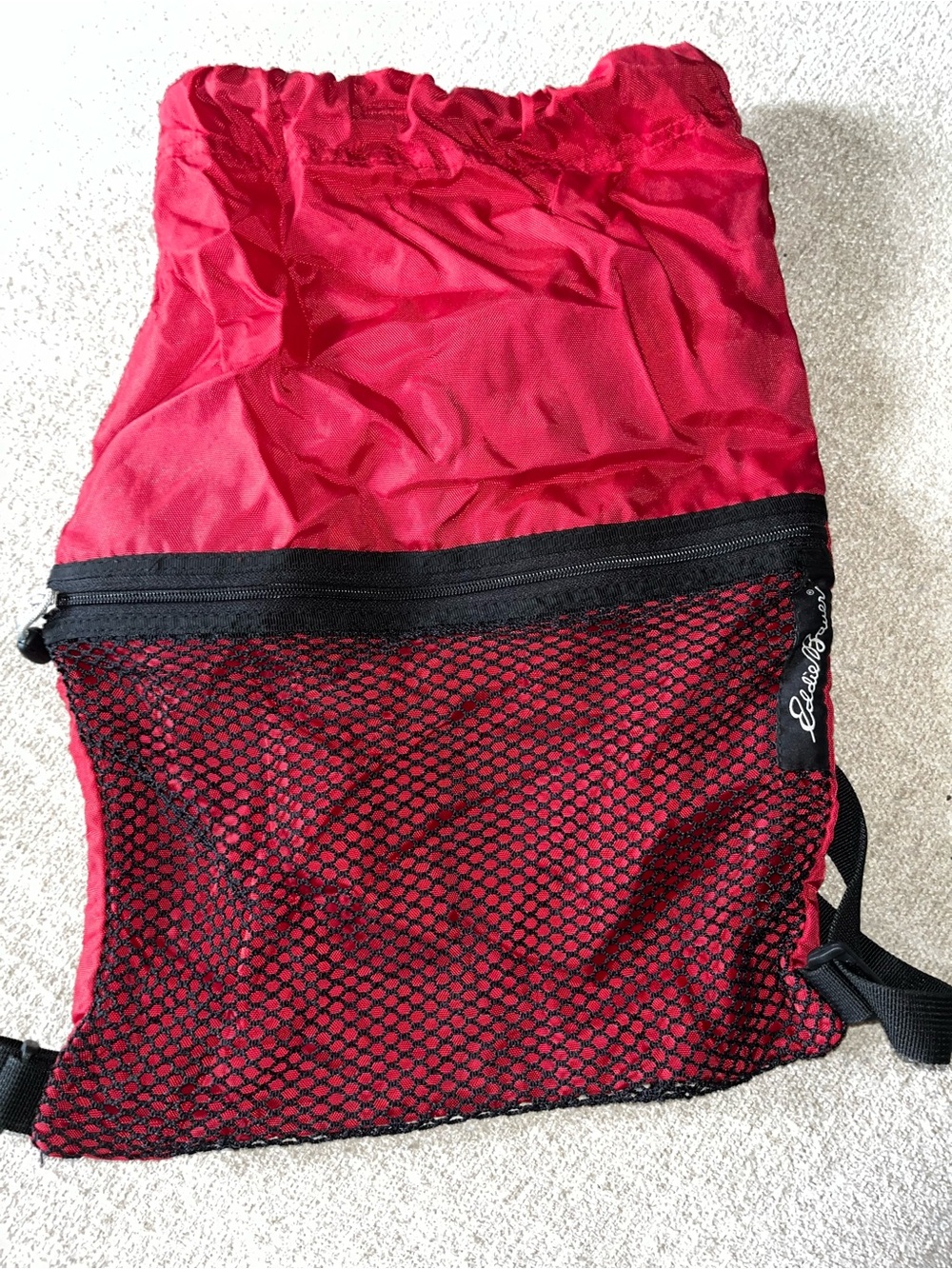 Eddie Bauer Red and Black Mesh Drawstring Backpack